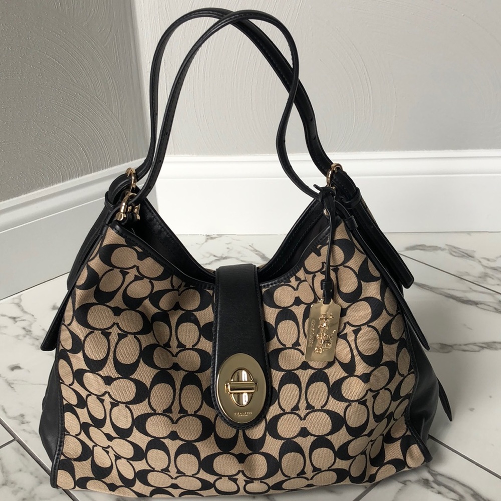 Coach Signature Shoulder Bag Black And Tan